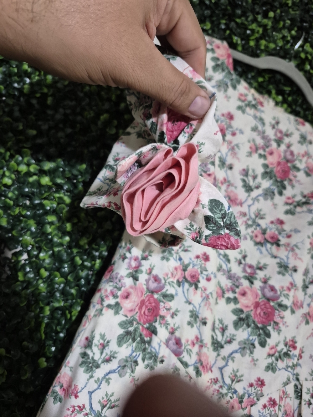 Women's Handmade Vintage Pink Floral Puff-Sleeve Midi Dress - Picture 4 of 11
